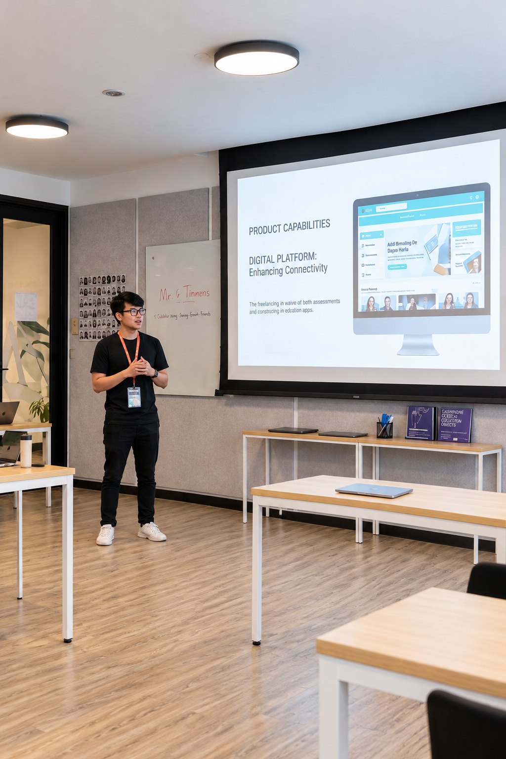 Max, founder of PortKnot, presenting the product at a session